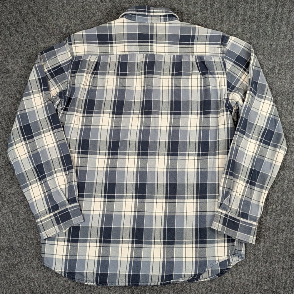 Carhartt Mens Small Blue White Plaid Flannel Long Sleeve Button Down Shirt